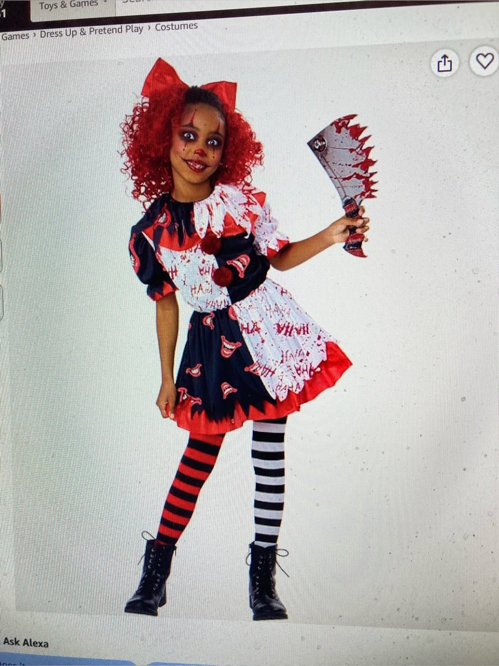 California Costumes girls killer clown costume